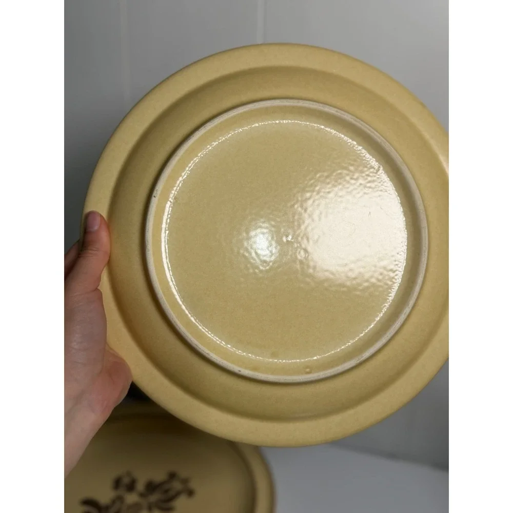 Pfaltzgraff Village Dinner Plates Tan Brown Floral Folk Art Set of 3 10.25